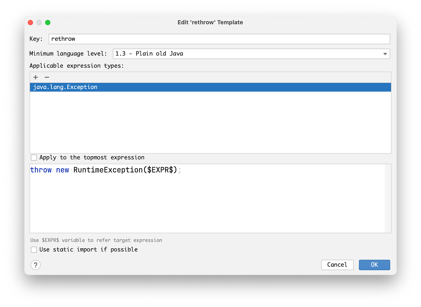 Rethrow configuration