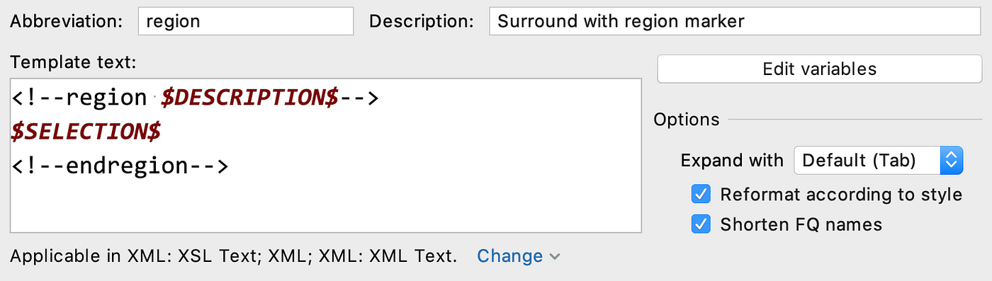 XML region template